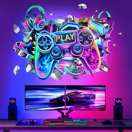 decalmile Large 3D Game Wall Decals Video Gaming Gamer Controller Joystick Wall Stickers Boy Bedroom Teenagers Playroom Wall Decor