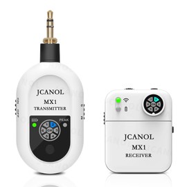 JCANOL Wireless in Ear Monitor System, 2.4G Stereo Wireless IEM System with Beltpack Transmitter Receiver Auto-Pairing (MX1 White)