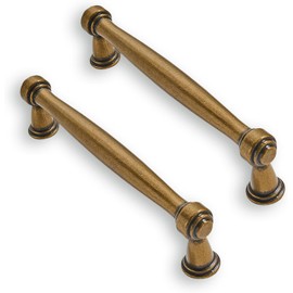 ZAUYX Solid Heavy Duty 2 Pack 3-1/2 Inch Hole Center Vintage Antique Brass Cabinet Pulls Kitchen Aged Cabinet Hardware Kitchen Handles for Cabinets Dresser Pulls Drawer Pulls