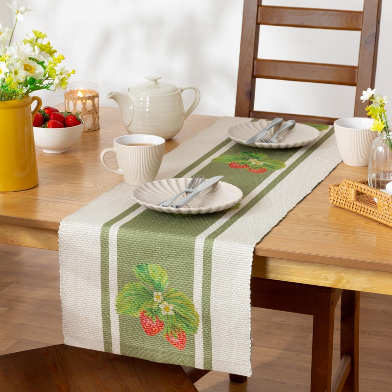 Evans Lichfield Strawberry Indoor/Outdoor Table Runner, 180 x 35cm