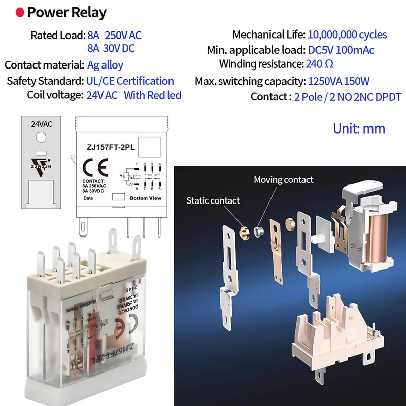 24V AC Relay Electromagnetic Relay 8 Amp 8Pin DPDT 2NO