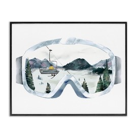 Stupell Industries Ski Mountain Reflection in Sports Goggles Winter Forest, Designed by Ziwei Li Black Framed Wall Art, 11x14, Gray