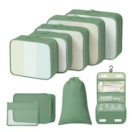 Easortm Packing Cubes for Travel - 9 Set Packing Cubes for Suitcase Large Travel Cubes Luggage Organizer Bags Set With Travel Laundry Bags/Shoe Bag/Toiletry Bag (Matcha Green)