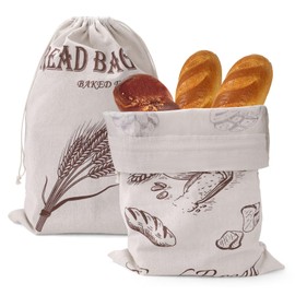 LELE LIFE 2 Pack Linen Bread Bags with Waterproof Liner Large 36x51cm Reusable Drawstring Sourdough Fresh Storage Homemade Bread Bags