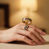 Decixde Checkered Fidget Ring for Women Men 18K Gold Plated