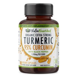 Nutra Nourished Organic Turmeric Curcumin with Black Pepper - 1350mg Standardized Turmeric 95% Curcumin| Highest Strength Curcumin Curcuma Capsules | Made in Australia (90 Capsules)