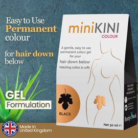Permanent Pubic Hair Dye Colour Gel Formulation MiniKini Black with Organic Ingredients Cruelty Free 30mL