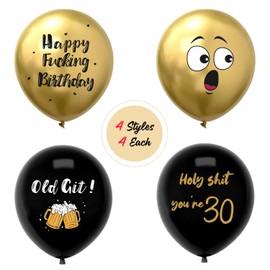 Rude and Funny 30th Birthday Balloon，Topeedy 12inch Gold and Black Birthday,Slightly Offensive Funny Joke Birthday Party Decorations for Man or Women-16pcs