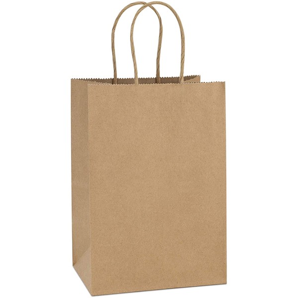 BagDream Kraft Paper Bags 50Pcs 5.25x3.75x8 Inches Small Paper Gift Bags with Handles Bulk, Party Bags, Paper Shopping Bags, Kraft Bags, Brown Bags 100% Recyclable Paper Bag