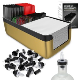 Esatto Professional Bar Products Premium Bar Caddy (Gold), Used to Easily Organize Bar Items and Workspace, With Additional 12 Pourers For Precision Pouring and 12 Pourer Covers