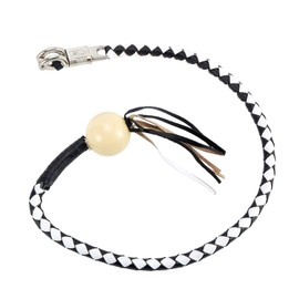 36" Leather Biker Whip Motorcycle Get Back Whip with Ball Handlebar Accessories for Motorbike (Black+White(White Ball))