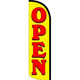 Vista Products Open (Yellow/Red) Windless Polyknit Feather Flag (3 x 11.5 feet)