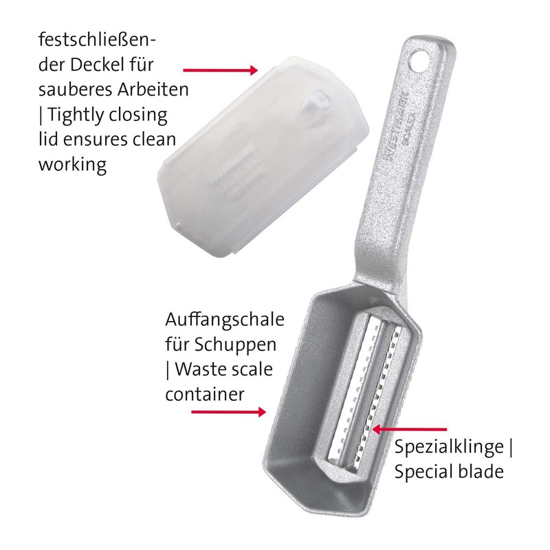 Westmark Fischentschupper mit Schuppenauffangschale, Aluminium, lebensmittelechte Spezialbeschichtung, Rostfreier Edelstahl, 21
