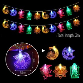 Wishstar 9,8Fuß Ramadan Lichterketten 20 LED(Farbige), Eid Mubarak Stern Mond Lichterketten, Muslim Ramadan Party LED Fee Licht, Feiern Lichterketten Batteriebetrieben für Eid Mubarak Dekor