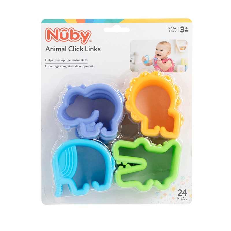 Nuby Animal Click Linkables, 24 Colorful Links for Strollers, Car