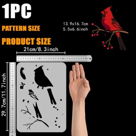 FINGERINSPIRE Layered Cardinals Stencil for Painting 8.3x11.7inch Hollowed Birds Branches Drawing Template Plastic PET Stars Berries Pattern Painting Stencil Animal Theme Template for Home Decor