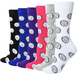 6 Pairs Men's Novelty Volleyball Soccer Socks Sports Funny Crew Socks Soccer Volleyball Lover Gift for Women Running Athletic (Volleyball Style)