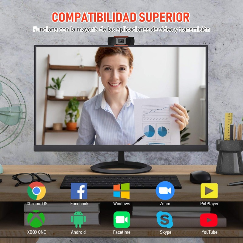 1080P HD Cámara Web, MTQ Webcam PC con Microfono,Cámara de