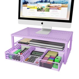 Simple Trending Metal Monitor Stand Riser and Computer Desk Organizer with Drawer for Laptop, Computer, iMac, Purple