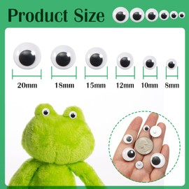 TOAOB 500pcs Sew On Wiggle Googly Eyes Round Black White Plastic Safety Doll Eyes Sewing Craft Eyes 8mm 10mm 12mm 15mm 18mm 20mm for Soft Doll Making DIY Craft Plush Animal