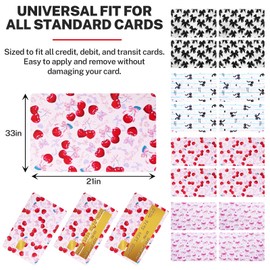ZEOTIXGE 16 Pack Credit Card Stickers - Adhesive Protective Skin Covers for Debit Cards | Cute Bow & Cherry Designs, Durable Vinyl Decals (Scratch Resistant)