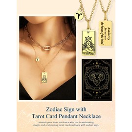 Suplight Tarot Card Necklace Horoscope Chain Stainless Steel Lucky Rectangle Amulet Charm Pendant for Tarot and Horoscope Lovers, Silver/Gold, 45 + 5 cm Chain Length, Sterling Silver