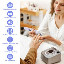 Gttiuey Acrylic Nail Kit, Portable Electric Nail File Set for Acrylic Gel Nails, Manicure Pedicure Tool Nail Drill Bits with Nail Drill Bits Sanding Bands Purple