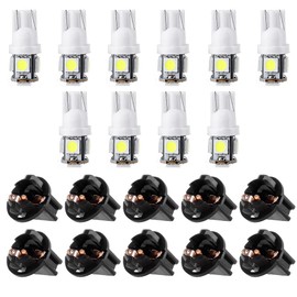 cciyu (10) T10 5-5050-SMD PC194 LED Bulb Instrument Panel Cluster Dash Light Twist Lock Socket (white)