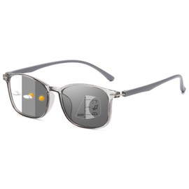Lanomi Gleitsichtbrille Herren Damen Selbsttönende Gleitsicht Lesebrille Rechteck Progressive Multifokal Brille Photochrome Lesesonnenbrille mit UV400 Schutz Grau Gleitsichtbrillen 1.0