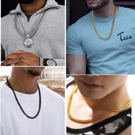 FindChic Solid Stainless Steel Curb Chain Necklace in Silver Colour, Gold Colour, Black Cuban Link Chain with Free Jewellery Box, Hip Pop Jewellery for Men, Women, Boys