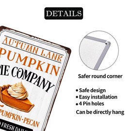 Autumn Lane Pumpkin Pie Company Baked Fresh Daily Metal Tin Sign Retro Vintage Pumpkin Pie Sign Autumn Pumpkin Poster for Home Farm Kitchen Wall Decor Fall Decor 8x12 Inch