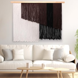 laddawan Product image Extra Large Boho Wall Decor For Bedroom Macrame Wall Hanging Dip-Dyed Tapestry Modern Wooden Home Wall Art For Living room (Black brown)