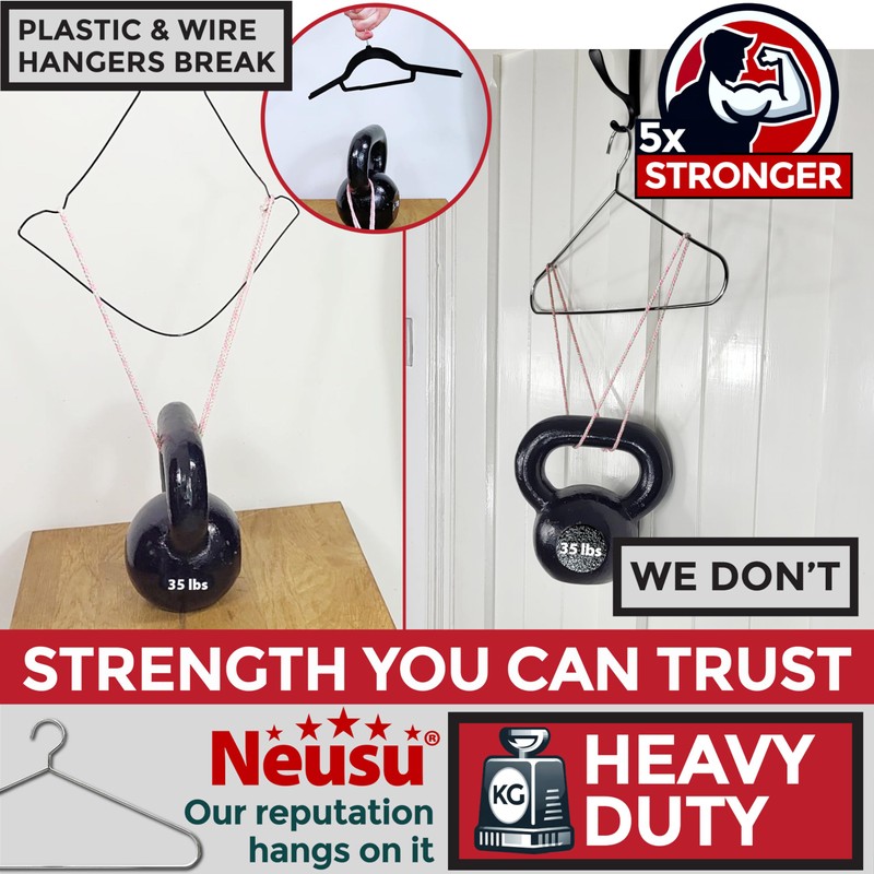 Neusu Heavy Duty Hangers - 5mm Solid Metal, Hold Over