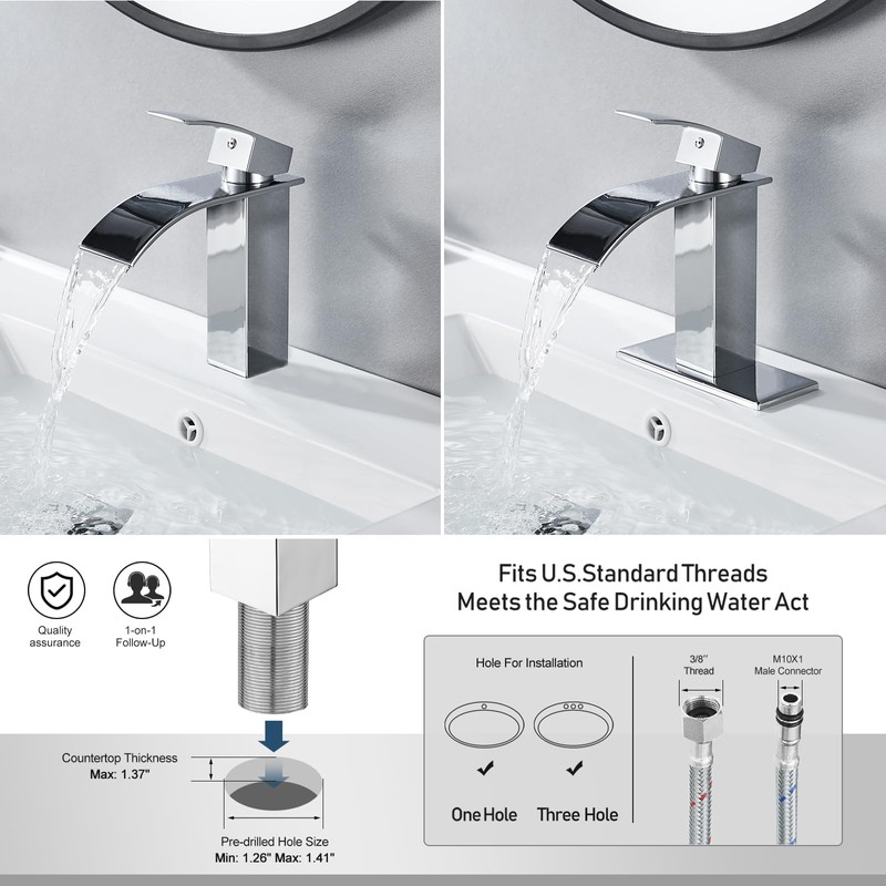 GENBONS Chrome Bathroom Faucet Waterfall Single Handle Bathroom Sink Faucet