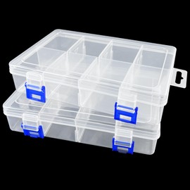 Gentpovth Universal Sorting Boxes, Pack of 2, 8 Grids, Practical Storage Box with Lid, Small Parts Organiser, with Adjustable Compartments, for Beads, Plastic Seeds, Screws and Jewellery