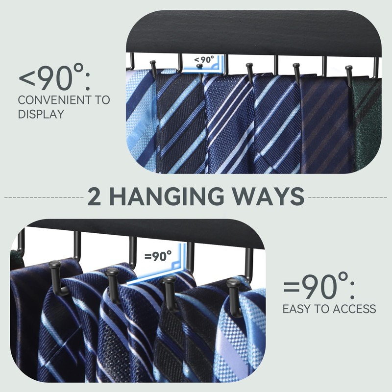 HOMEBROS Tie Rack Wall Mount, Wooden Closet Tie Hanger with
