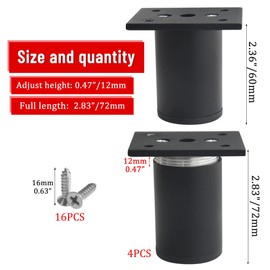 WMYCONGCONG 4 Pcs 60mm Furniture Cabinet Metal Legs Kitchen Feet Aluminium Alloy Legs Round Black, Replacement Legs Sofa Support Feet with Screws for Sofa Couch Chair Ottoman Cabinet