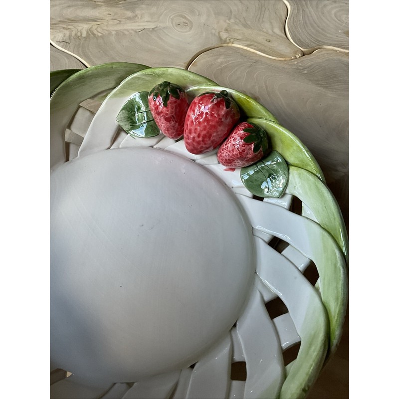 Lanzarin Ceramiche Strawberry Bowl Rare Weave Basket Ceramic Handmade Italy