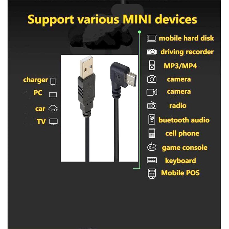 SHANFEILU 90 Degree Mini USB Cable Angle Mini 5pin USB