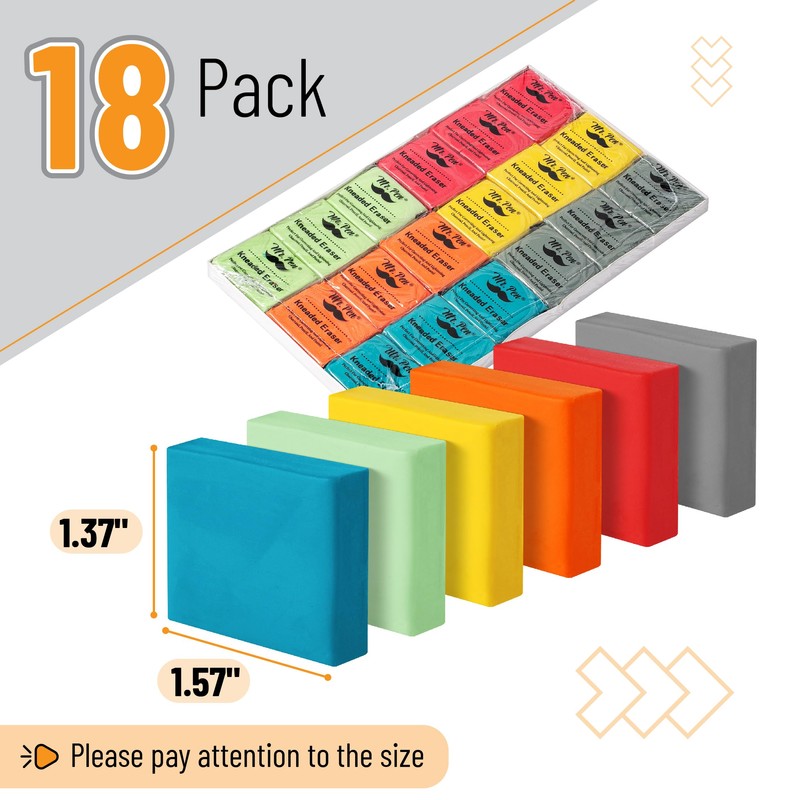 Mr. Pen- Kneaded Eraser Bulk, 18 Pack, Colorful, Kneaded Erasers