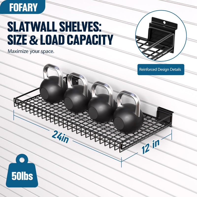 FOFARY 4 Pack Slatwall Shelves 24X12 Inch, Slatwall Accessories Heavy