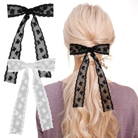 4Pcs Lace Bows for Women,white lace hair bow, Perfect Clips for Women's Hairstyles，White Hair Bows for Girls(Black,White)