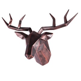 XYQXYQ Copper Deer Head Wall Decor, Faux Resin Animal Head Sculpture, Gold Accent Stag Wall Art, Modern Antler Wall Hanging, Decorative Deer Head for Living Room, Bedroom, or Office (Copper)