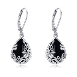 Filigree Earrings 925 Sterling Silver Black Onyx Dangle Drop Earrings Filigree Jewelry Gift for Women