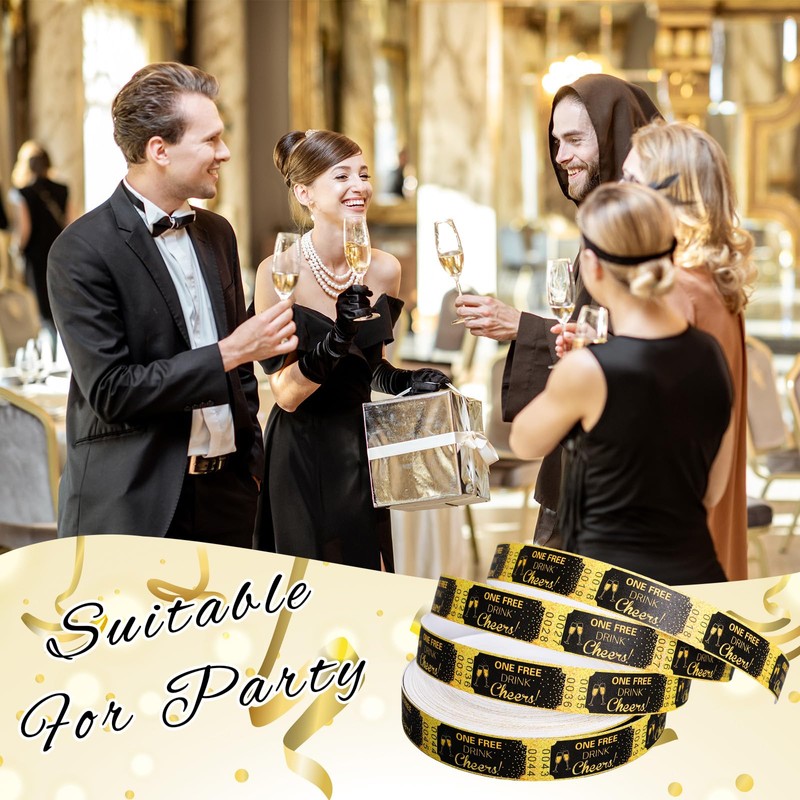 FYSUIMU 1000Pcs Black Gold Drink Tickets Roll Single Raffle Tickets