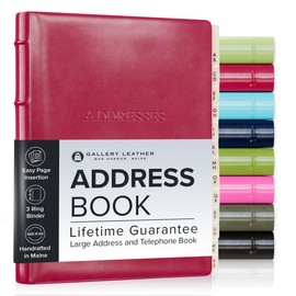 Gallery Leather Large Address Book with Alphabetical Tabs up to 480 Records, Leather Notebook Hardcover, Telephone and Address Books - 9 x 7 ", Acadia Wild Rose