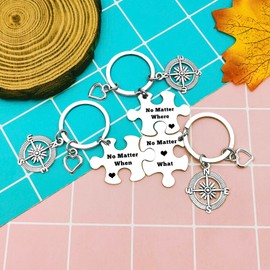 Best Friend Keyring Set No Matter Where What Puzzle Keyring Set of 3 Long Distance Relationship Gift Friendship Gifts for Couple Sister Teens Birthday Christmas Keyring Gift Sisters Brothers Set