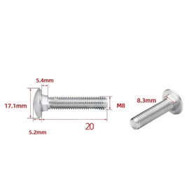 10 Pcs Cup Square Carriage Bolts, M8 x 20mm Stainless Steel Coach Screws, Coach Bolts for Wood, Drywall and Furniture