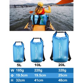 Henrycares Dry Bag Waterproof Bag, 20L 10L 5L 2L Waterproof Pack Sack with Shoulder Strap, Swimming, Bathing, Beach, Canoe, Stand Up Paddling, Diving
