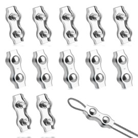 M4 Duplex Clamp, Pack of 12 Wire Rope Clamp, 304 Stainless Steel Rope Clamp, Rope Clamps for 3 mm Steel Cable Wire Rope Washing Line Awning Fixed